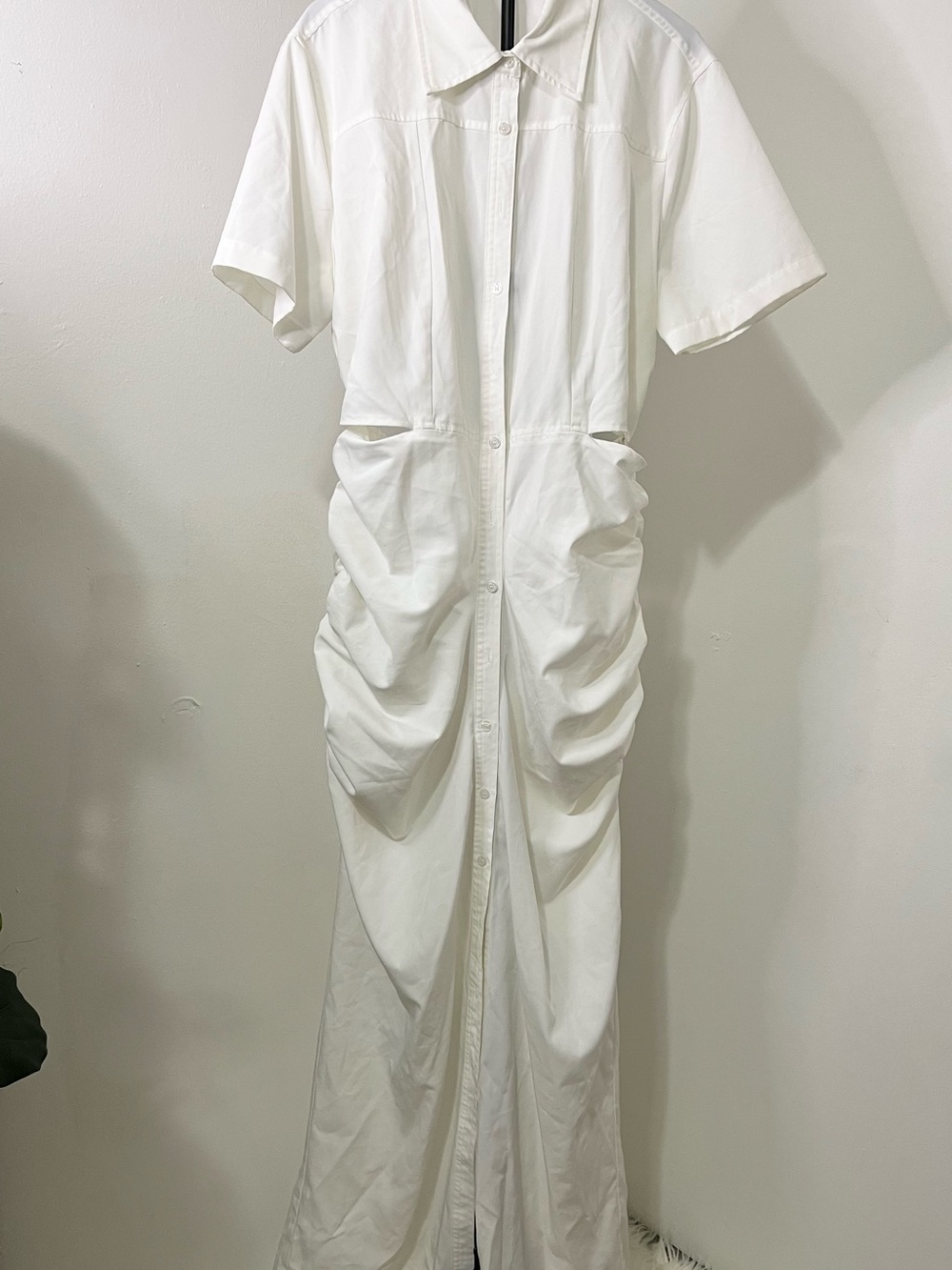 Button-Front White Ruched Maxi Dress - Picture 4 of 4